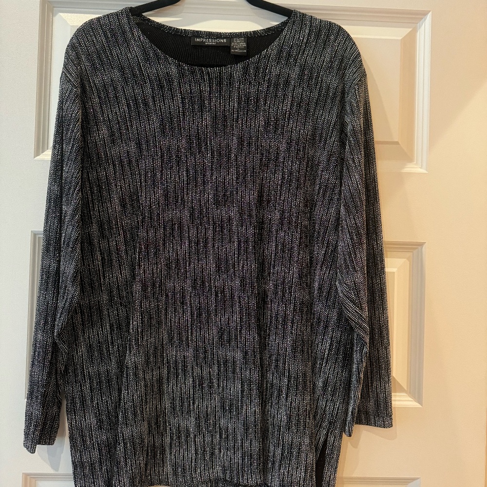 Women's Impressions Lifestyle Black and Silver Sparkle Cocktail Top Size Large